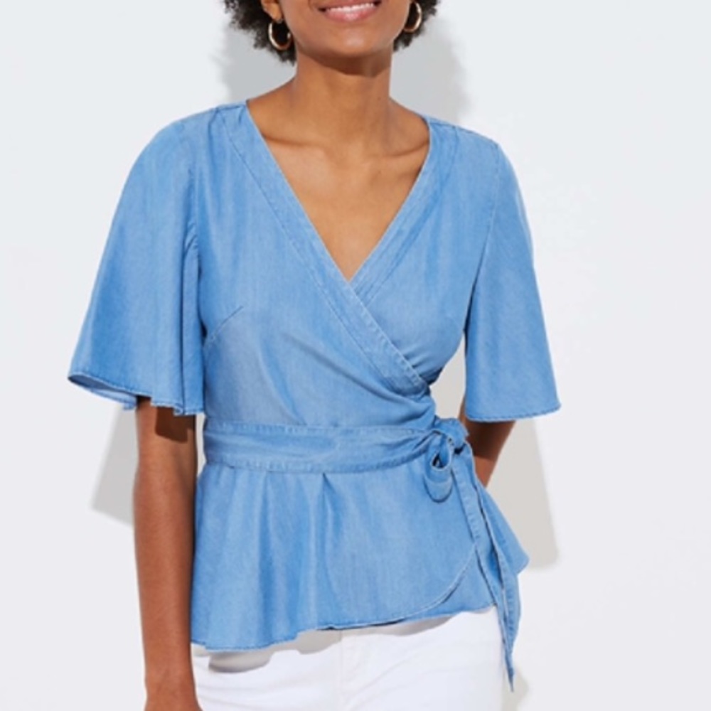 Chambray wrap top